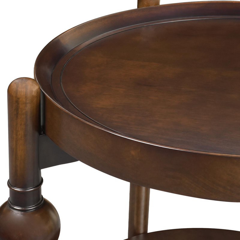 Classic Solid Wood Round Side Table with Lower Shelf