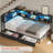 Daybed With 2 Underneath Storage Drawers And Charging Station, L-shape Corner Bed Frame With Storage Bookcase And Led Lights For Living Room, Bedroom & Guest Room-140108792-151470851