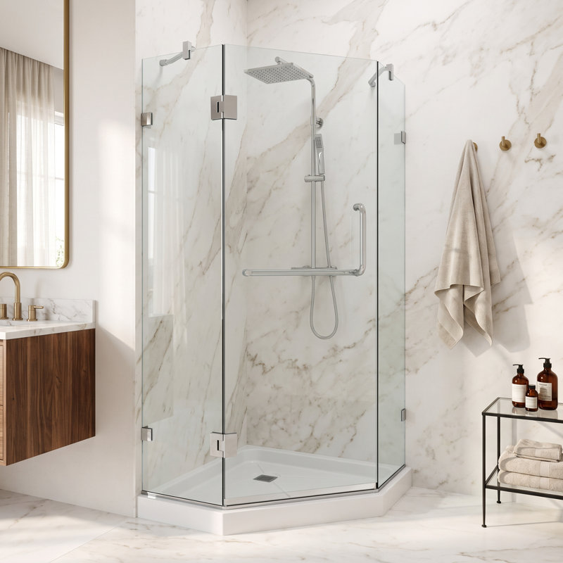 Piedmont 38" W x 38" D x 77" H Hinged Frameless Shower Enclosure with 3/8  Clear Glass&Base, Chrome