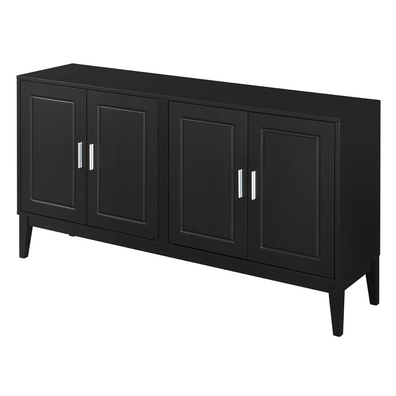 Buffet noir à 4 portes. Fabriqué en bois d'hévéa massif. Tablettes réglables pour un rangement amélioré. 150 lb, plateau de table, 66 lb Armoire gracieuse de style salon et salle à manger