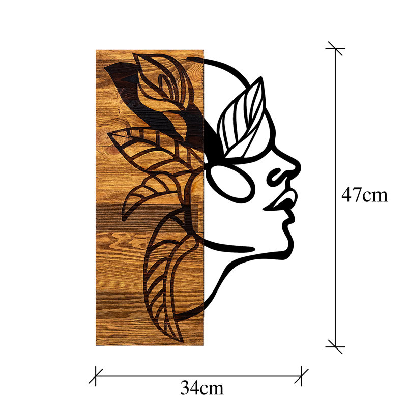 Élégant accessoire mural décoratif en bois, noir et noyer clair, 13,4 x 1,2 x 19,7 pouces | 50% bois (épaisseur: 1,2 po) et 50% métal (épaisseur: 0,06 po) | Design mural, textures et couleurs uniques pour une décoration chic