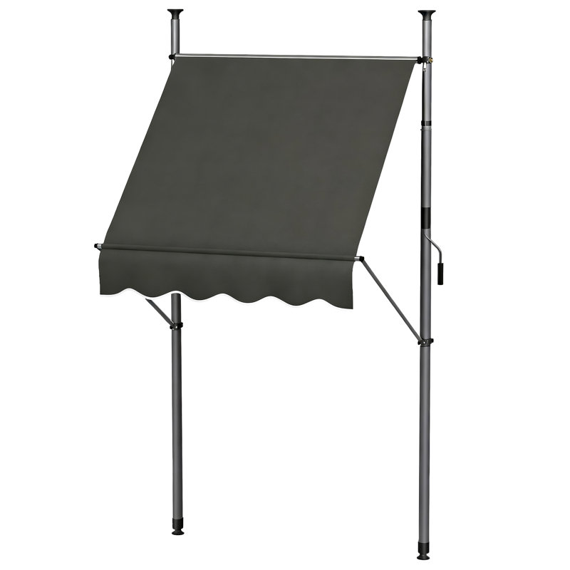 5' X 4' Manual Retractable Awning, Non-Screw Patio Awning, UV Resistant, For Window Or Door, Dark Gray, Dark Gray