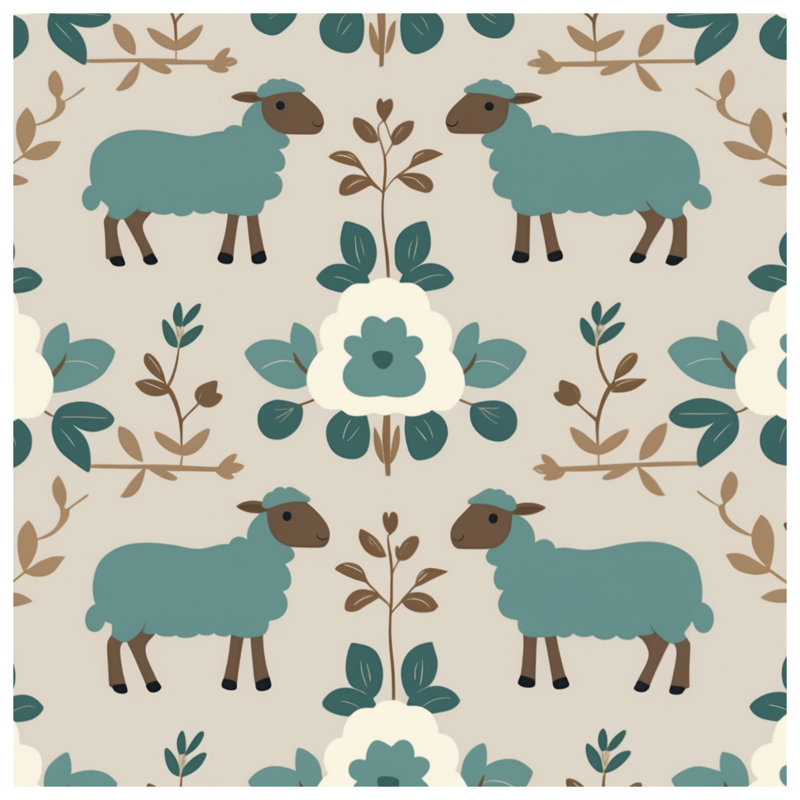 Sheep Floral Pattern Comforter, Queen