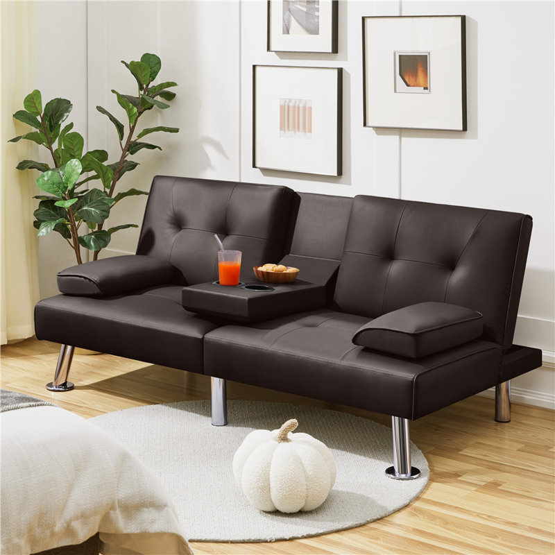 Canapé convertible en similicuir de 66 po avec porte-gobelet Janni, H 28 po x l 63 po x P 31,5 po, Espresso