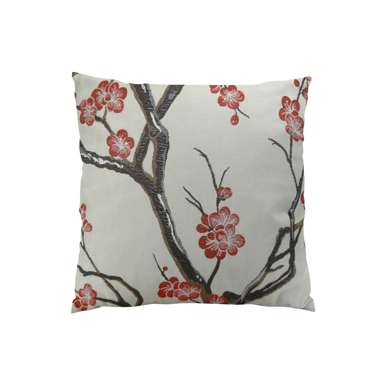 Japanese Blossom Floral Reversible Throw Pillow, 26" H x 26" W