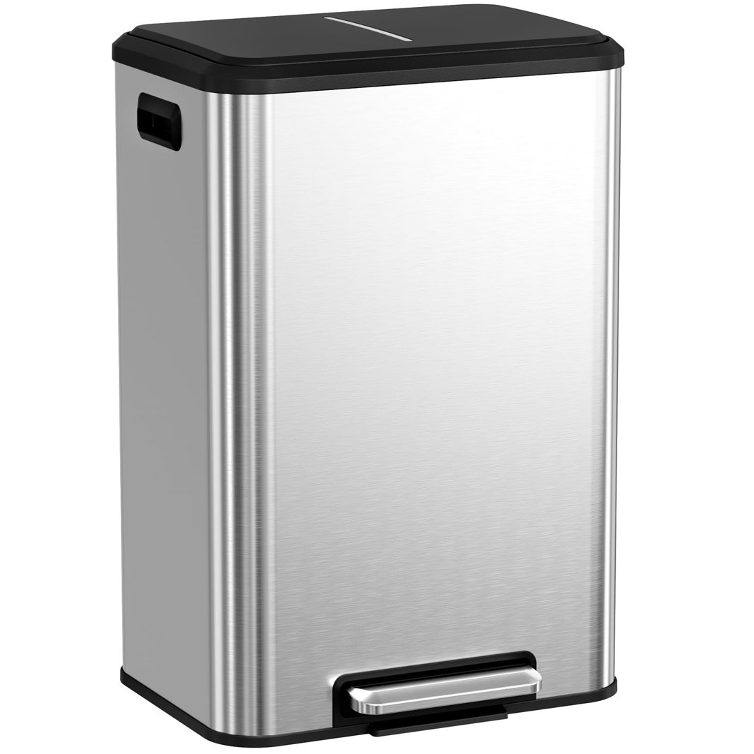 Stainless Steel Step On Multi-Compartment Rubbish & Recycling Bin - 40L