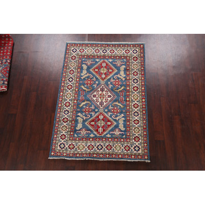 Tapis oriental géométrique Kazak noué à la main 4 x 6