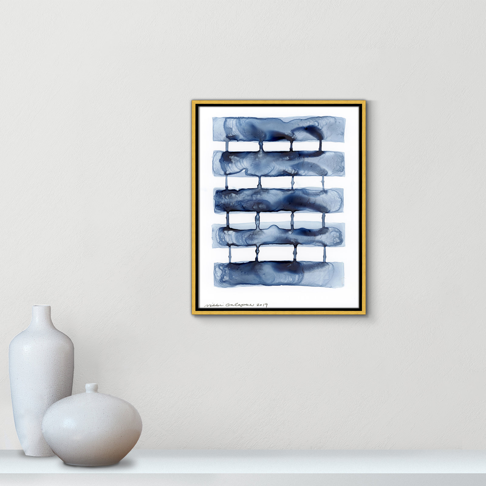 Gareth "Stitched Together I" Print by Nikki Galapon, Gold Framed Canvas, 21.5" H x 17.5" W x 2" D
