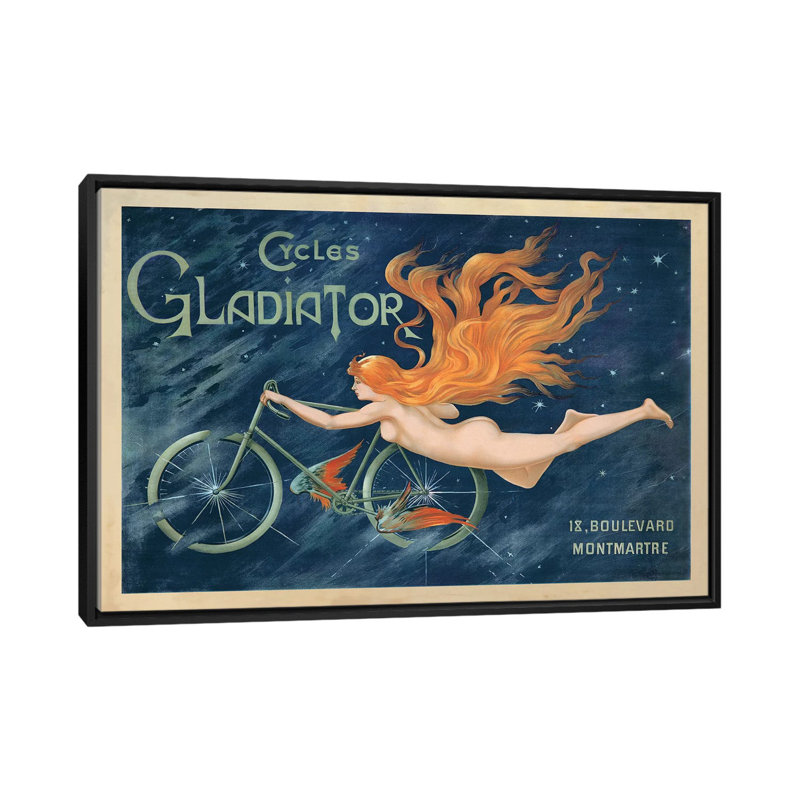 «Cycles Gladiator, 1895 Ca.» "By Top Art", impression sur toile, H 18 po x l 26 po x P 1,5 po, Toile avec cadre flottant noir