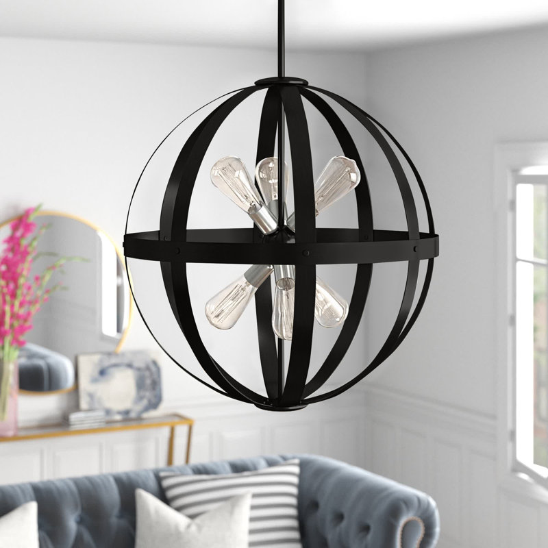 Eda 6 - Light Dimmable Globe Chandelier, Textured Black