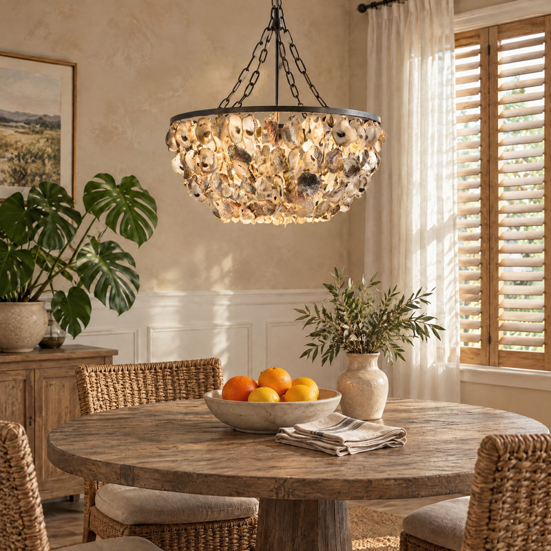 Metal and Draped Oyster Shell Chandelier