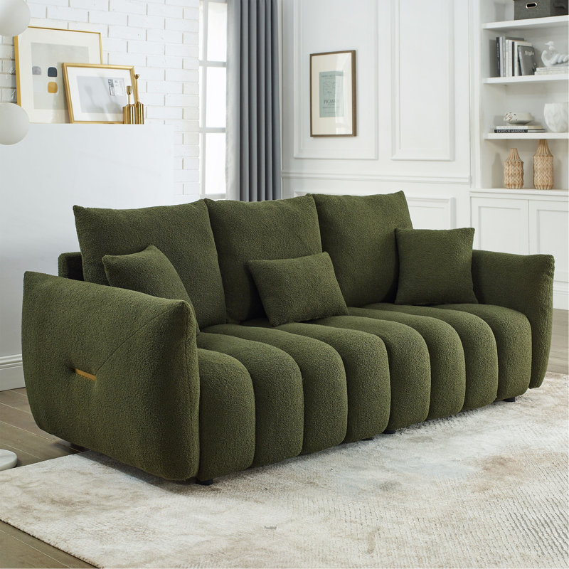 Canapé en peluche de qualité supérieure avec coussins et coussins, structure en bois massif, pour plusieurs espaces.