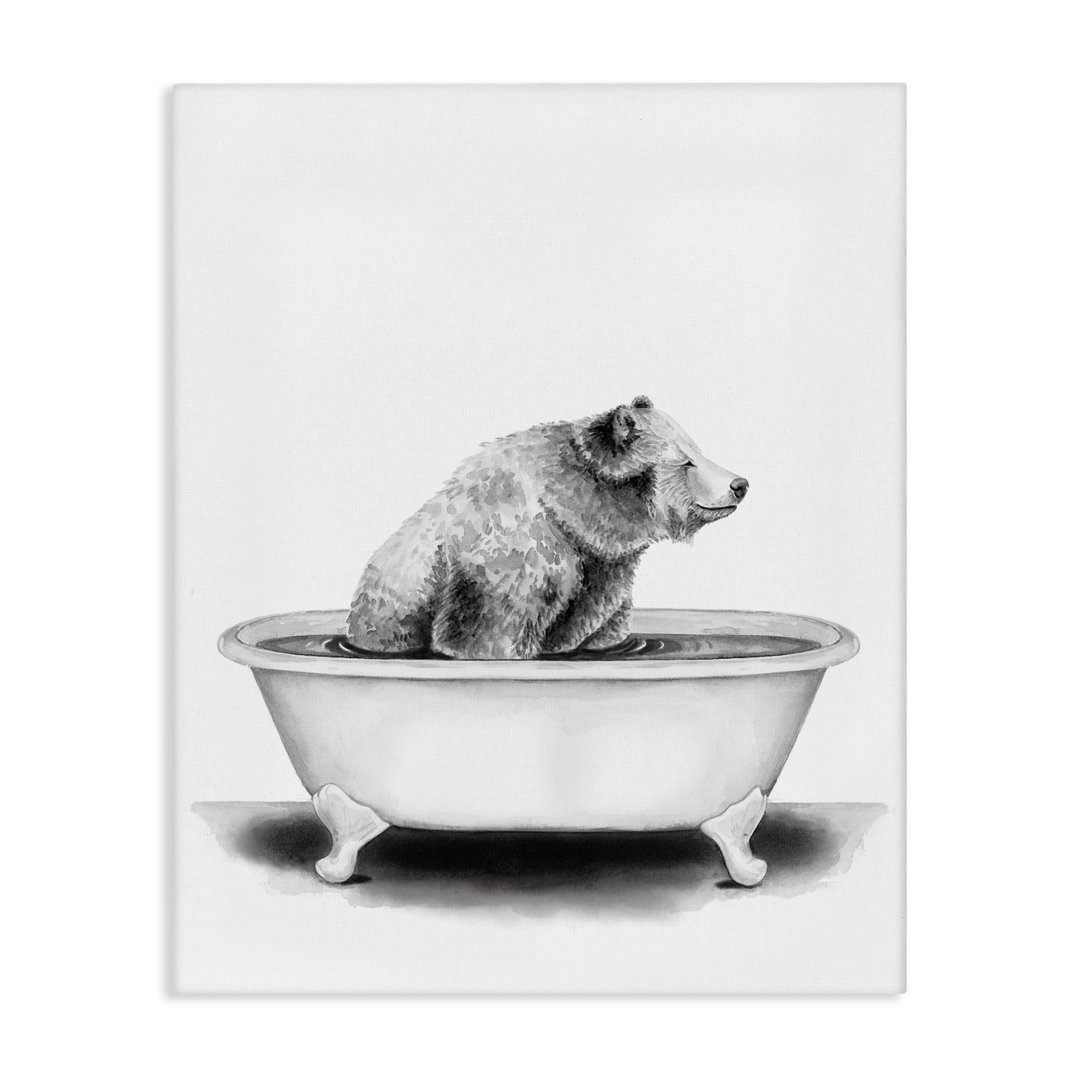 'Bear in a Tub Funny Animal Bathroom' by Rachel Neiman - Drawing Print Stupell Industries 