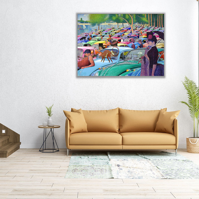 Dimanche après-midi, à la recherche de la voiture - reproduction d'art sur toile, H 12 po x l 16 po