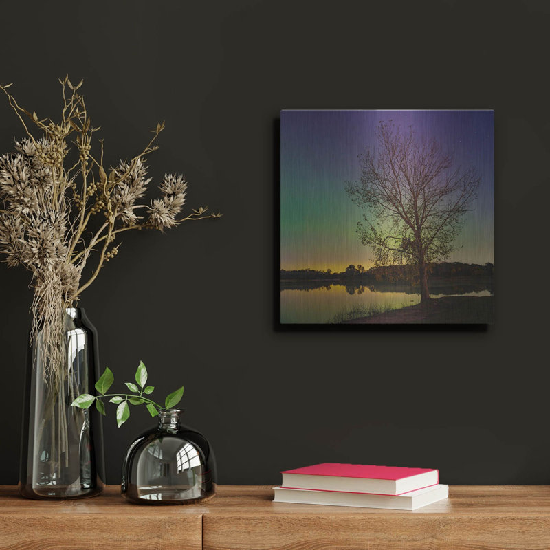  «Tree Under Aurora Borealis» par Epic Portfolio, art mural en métal, 12 po x 12 po, H 12 po x l 12 po