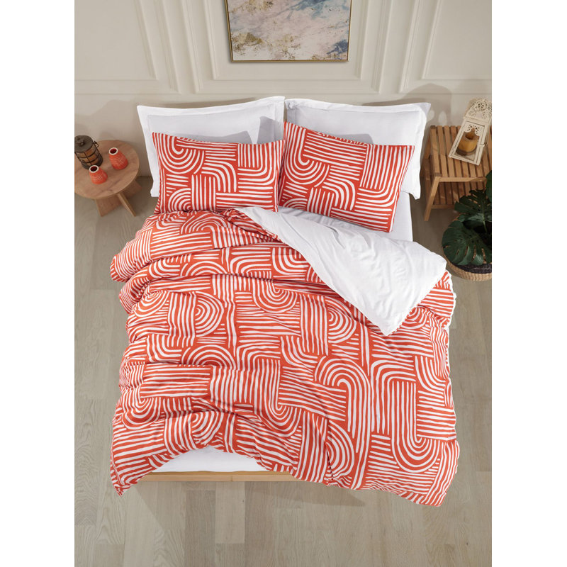 Tile Red Double Quilt Cover Set (2 Pieces), 79 x 79 Duvet Cover & 31.5 x 31.5 Pillowcases | 65% Cotton / 35% Polyester, Machine Washable | Button & Envelope Closure, Soft & Durable Bedding for Cozy Sleep