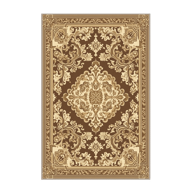 Tapis oriental traditionnel brun et beige lavable à la machine Pantelis, 7 x 9