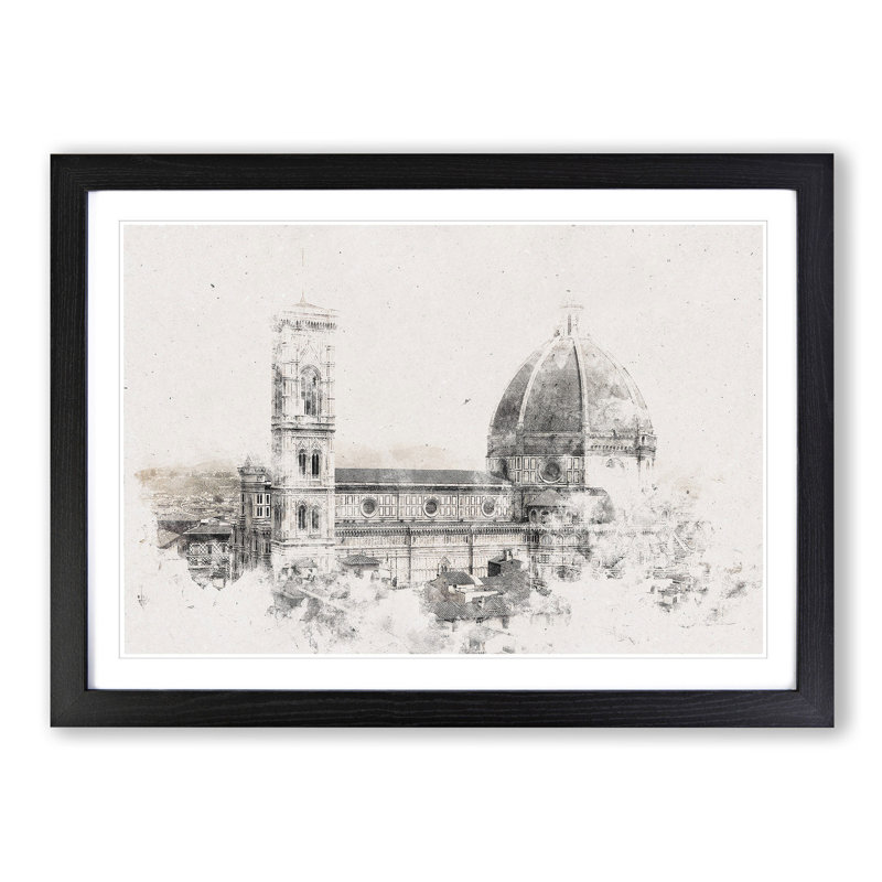 Florence Cathedral in Italy - Picture Frame Painting Print, 45cm H x 63cm W x 2cm D, Black Framed