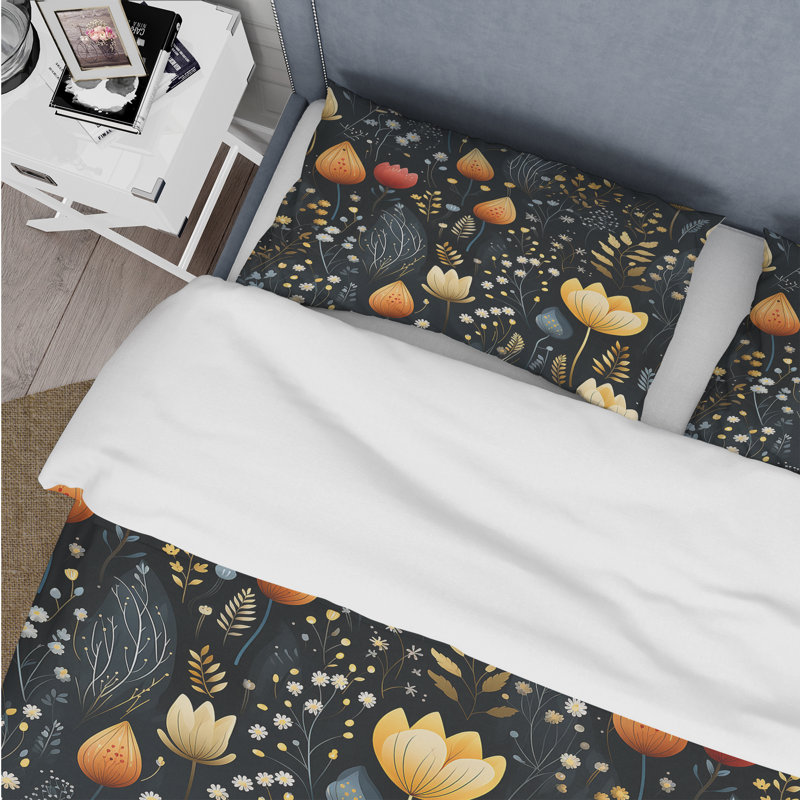 Ensemble de housse de couette rustique noir et jaune Garden Charm II, Housse de couette pour très grand lit et 2 très