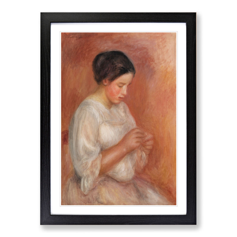 Woman Sewing by Pierre-Auguste Renoir - Picture Frame Painting, Black, 36cm H x 27cm W x 2cm D