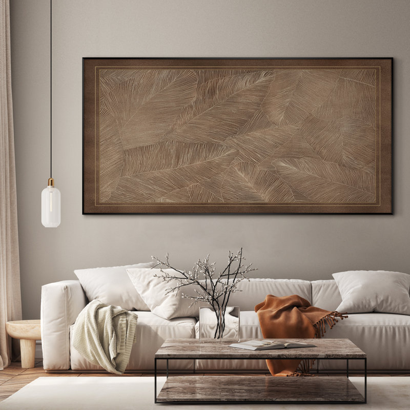 Très grand art mural imprimé sur toile - Feuilles tropicales aux tons de terre Bontanical pour la décoration d'œuvres de salon ou de chambre à coucher - «Assemblage requis du cadre (cadre non fini)»