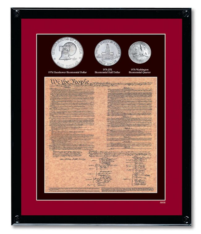 U.S. Constitution with All 3 Bicentennial Framed Memorabilia