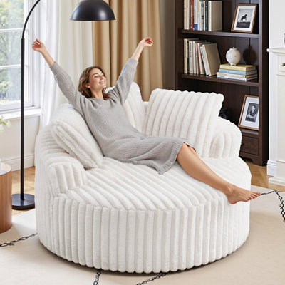 Méridienne ronde surdimensionnée avec coussin, méridienne rembourrée à assise profonde pour le salon ou la chambre à coucher