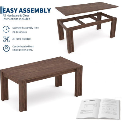 Table de salle à manger de style campagnard de 180 cm (71 po) pour 6 à 8 personnes, table de cuisine rectangulaire en bois avec pieds en H et base renforcée, capacité de charge de 180 kg (400 lb)