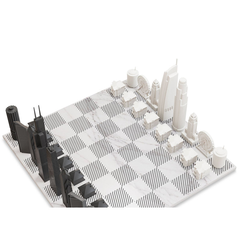 Chess Set Acrylic Chicago Vs Los Angeles With Marble Hatch Board