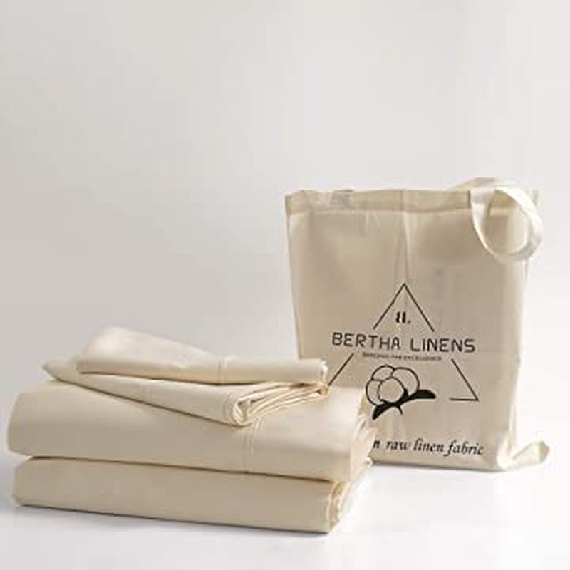 Ensemble de draps en 100 % percale de coton à densité de tissage de 300 fils, Drap-housse pour lit simple TG, Ivoire
