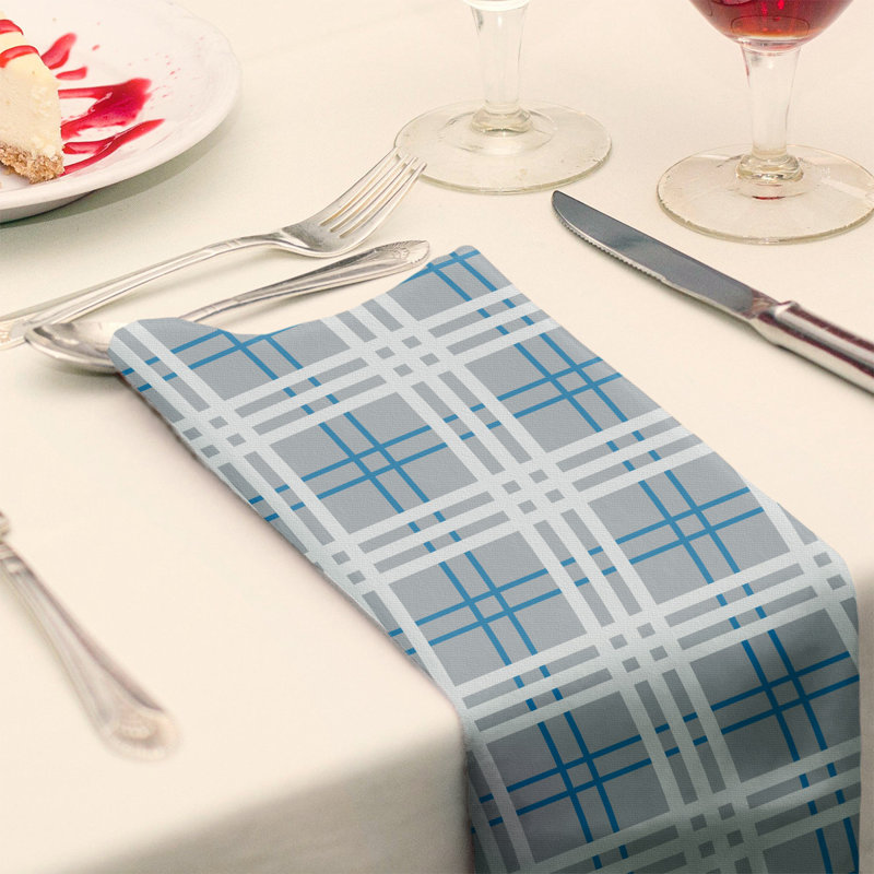 Plaid Square Napkin, Silver/Honolulu Blue/White, 22" x 22", Cotton