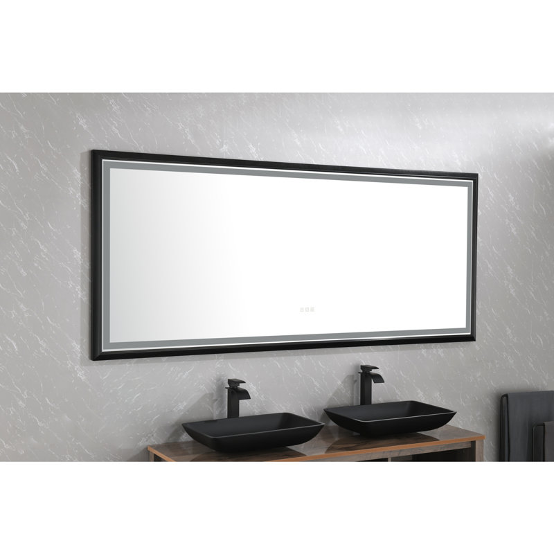 Miroir de salle de bain à DEL avec cadre en aluminium, Matte Black, 88 po x 38 po