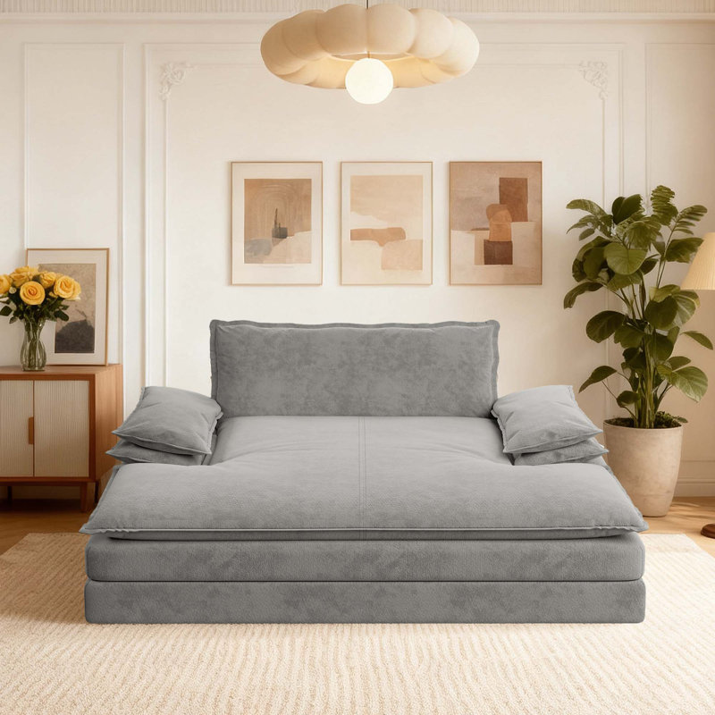 Très grand canapé-lit moderne surdimensionné avec revêtement en chenille, Gris