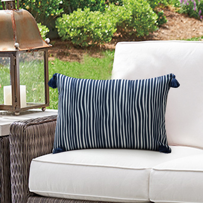 My Cottage Living Outdoor Tassels Outdoor Throw Pillow, Navy