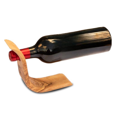 Porte-bouteilles de cuisine en bois d'olivier équilibré fabriqué à la main - Cadeau décoratif autoportant pour les amateurs de vin
