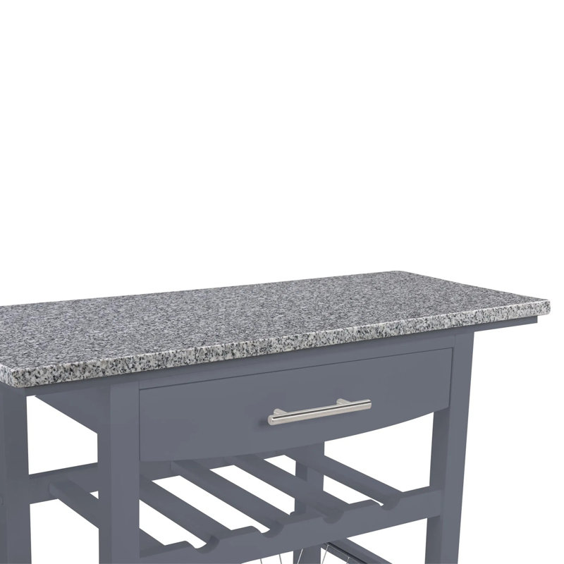 Mobile Rolling Kitchen Island Trolley Serving Cart, Marble Countertop Pine Wood Frame With Drawer & Slide-out Wire Basket, Lockable Casters For Kitchen Dining Room