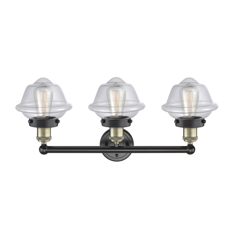 Éclairage pour meuble-lavabo à 3 lumières à intensité variable Grourke, Transparent, Laiton antique noir