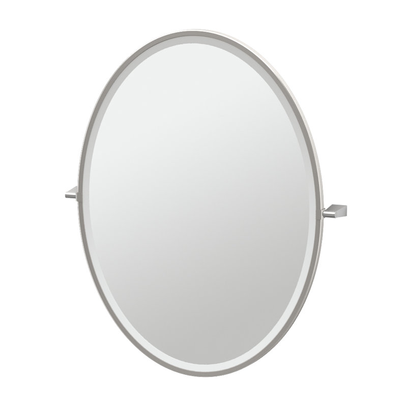 Miroir de salle de bain ovale avec cadre Bleu | Miroir pivotant et biseauté, H 27,5 po x l 23,5 po, Noir mat
