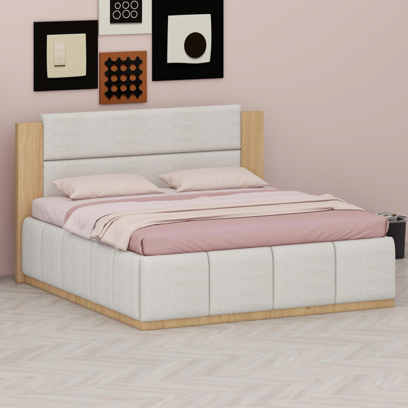 Base de lit tapissier moderne avec tête de lit allongée Modern, Blanc