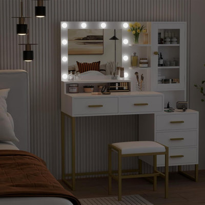 Coiffeuse de maquillage avec miroir, lumières et ampoules à DEL