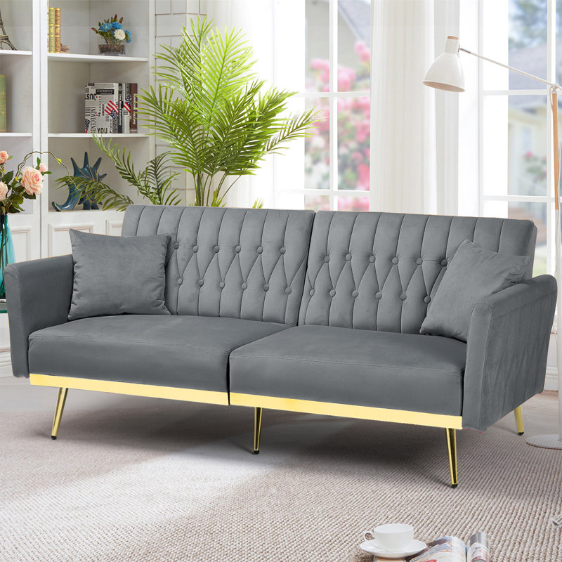 Canapé à accoudoirs évasés 68,5 po Somiya, Velours gris clair