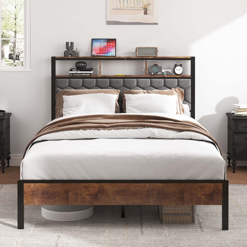 Base de lit plateforme en bois, chevet avec emballage souple et 2 pièces, sans bruit, Full