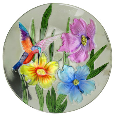 18"W Glass Hummingbird Birdbath with Stand