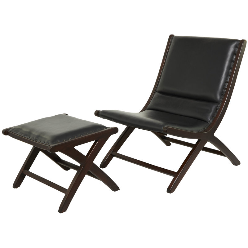 Méridienne et repose-pieds Doerun, Cuir véritable noir