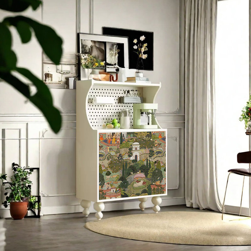 Modern multi-functional art retro accent cabinet, Ivory White