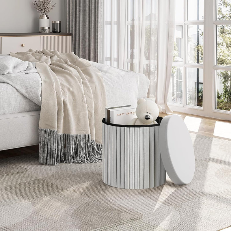 Marlyn 96.52cm Wide Velvet Round Solid Colour Ottoman with Storage, Grey/Brown/Blue