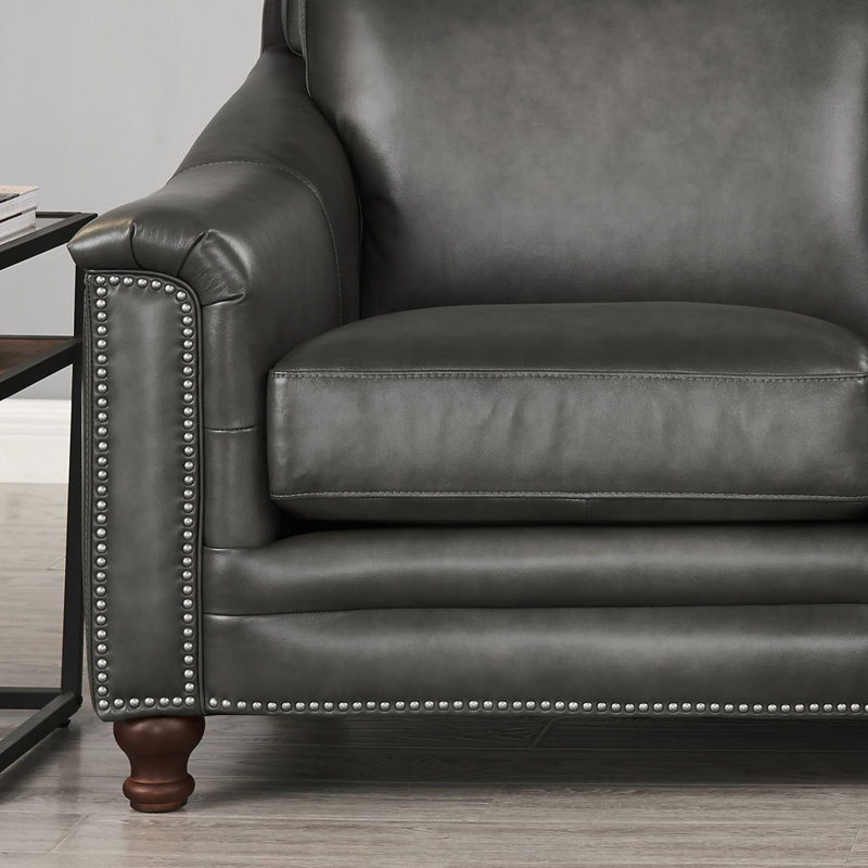 Alpert 66.5'' Upholstered Loveseat, Ash Gray Genuine Leather
