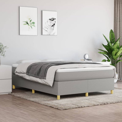 Box Spring Bed Frame Light Grey Full Fabric 