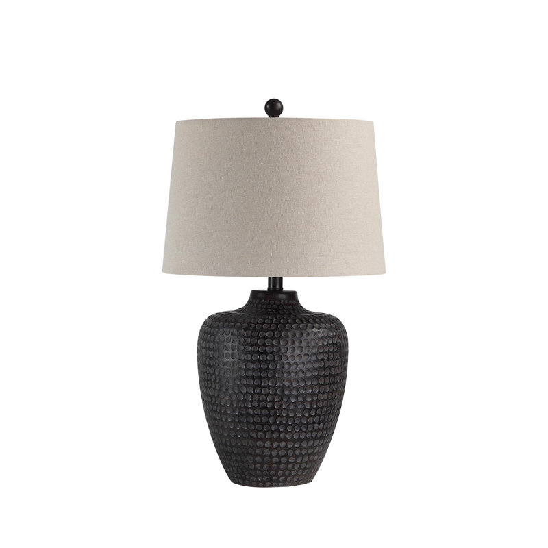 Earthen Brown Hammered Base Table Lamp with Oatmeal Shade