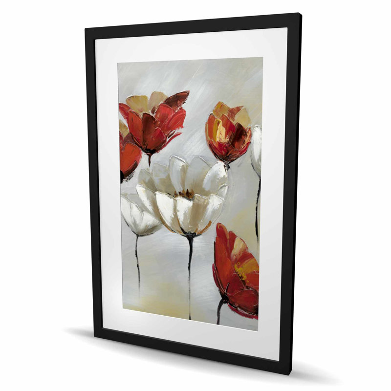Impression abstraite de fleurs rouges et blanches - Décoration romantique, H 36 po x l 24 po